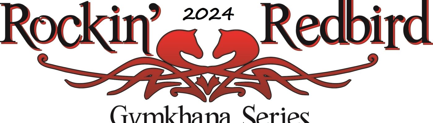 Logo featuring two red horses and text for 2024 Gymkhana Series.