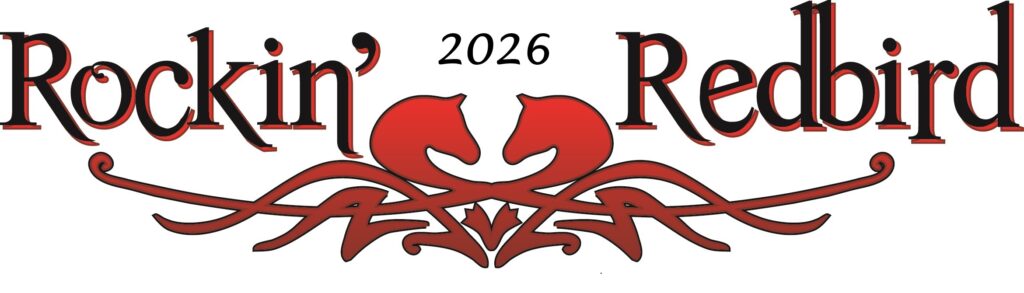 Logo for the 2018 Rockin' Redbird Gymkhana Series with red bird design.