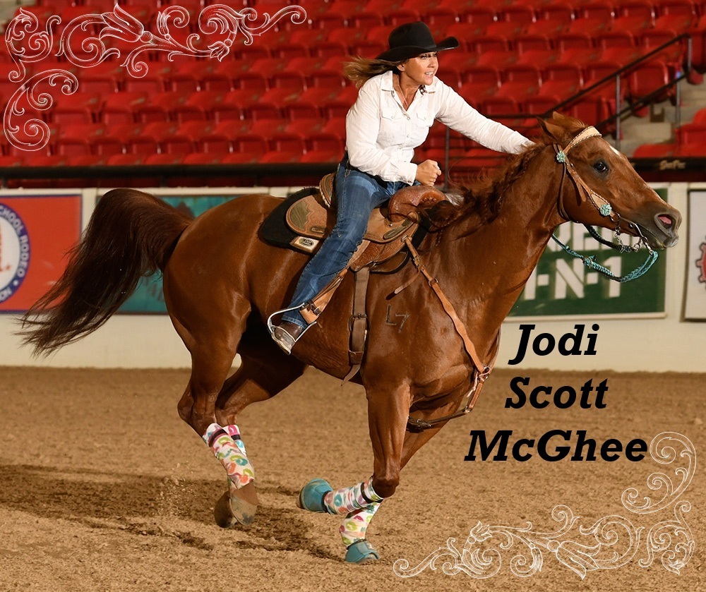 cowgirl wearing black hat riding brown horse